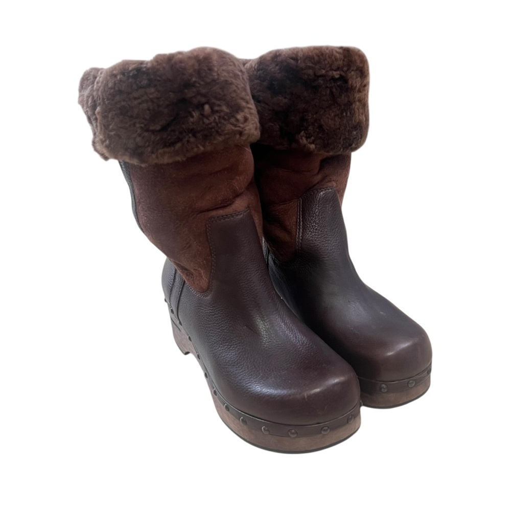 Frye Morgan Shearling Clog Boots Brown 7.5B - Picture 3 of 11